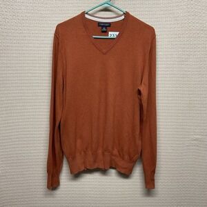 NEW Banana Republic Sweater Mens Medium Orange V Neck Cotton Cashmere Pullover